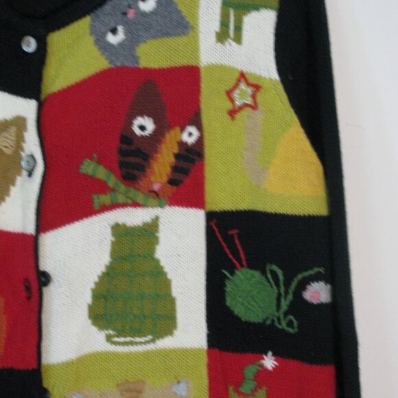 Susan Bristol Cardigan Large Cats Cat Kitty Fun Heavyweight - Picture 3 of 6